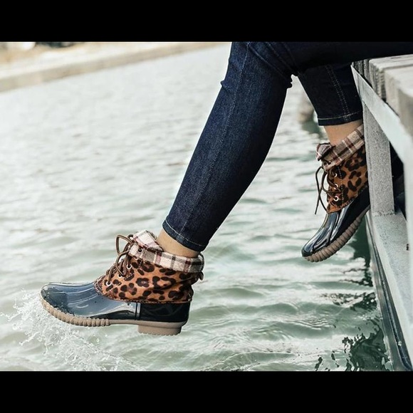 Duck Boots Leopard Print New Rain Boots - Picture 2 of 4